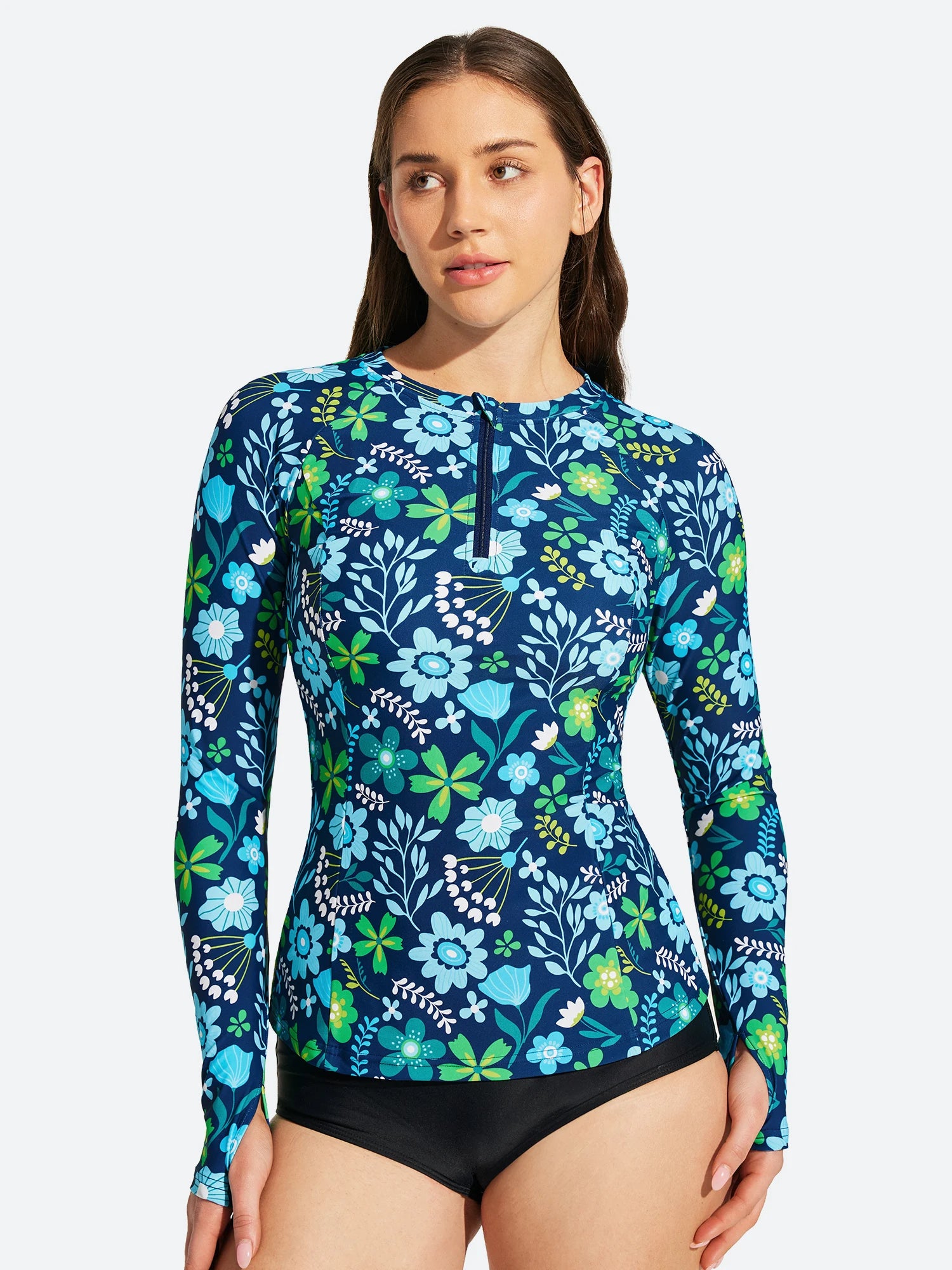 IUGA UPF 50+ Long Sleeve Quick-Dry Rash Guard Swimsuit With Half Zip & Thumbholes | Affordable Yoga Leggings & Activewear by IUGA