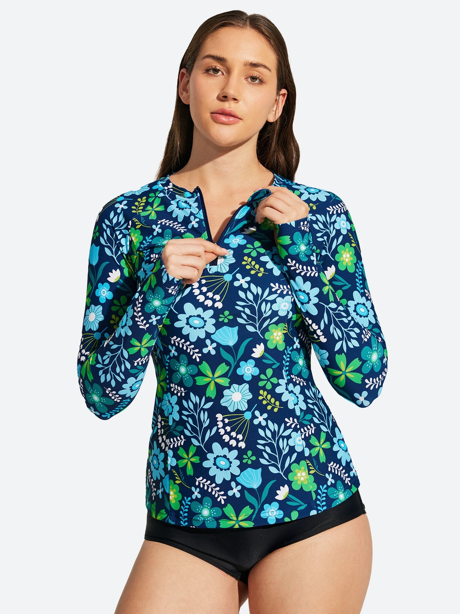 IUGA UPF 50+ Long Sleeve Quick-Dry Rash Guard Swimsuit With Half Zip & Thumbholes | Affordable Yoga Leggings & Activewear by IUGA