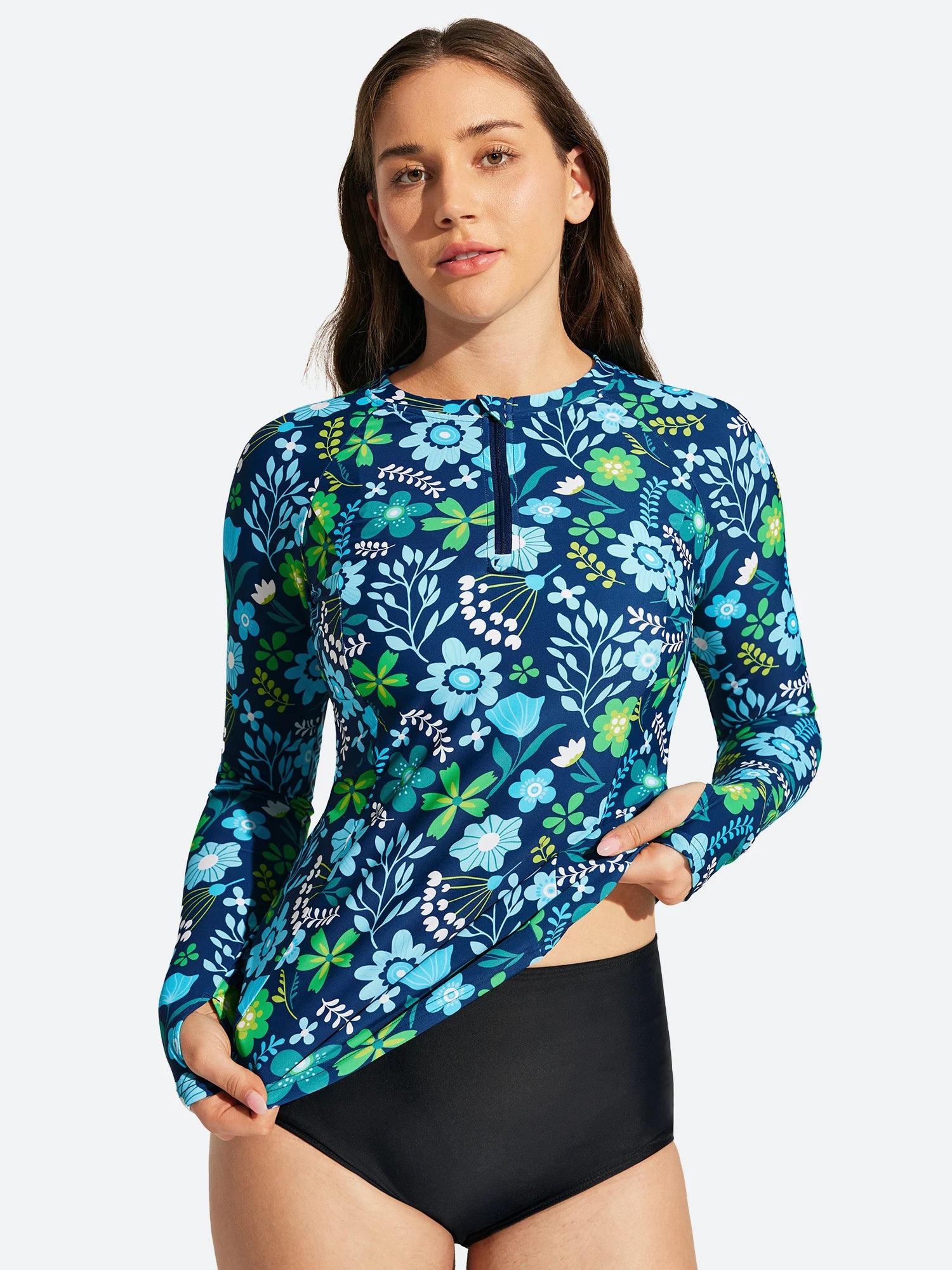 IUGA UPF 50+ Long Sleeve Quick-Dry Rash Guard Swimsuit With Half Zip & Thumbholes | Affordable Yoga Leggings & Activewear by IUGA