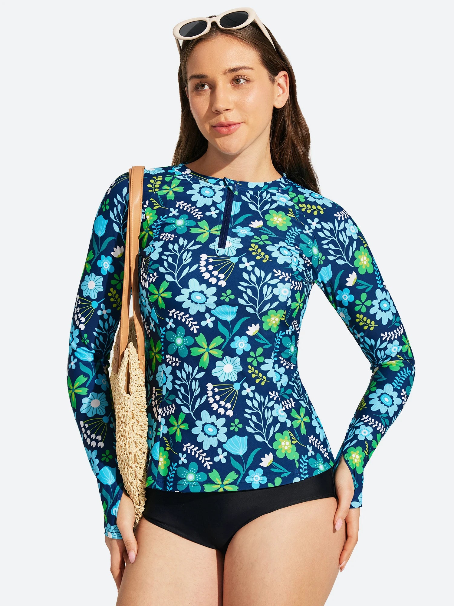 IUGA UPF 50+ Long Sleeve Quick-Dry Rash Guard Swimsuit With Half Zip & Thumbholes | Affordable Yoga Leggings & Activewear by IUGA