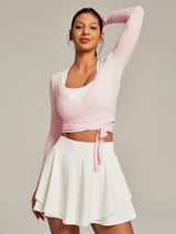 IUGA Long Sleeve Front or Back Tie Cover Up Pilates Wrap Top
