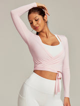 IUGA Long Sleeve Front or Back Tie Cover Up Pilates Wrap Top