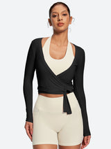 IUGA Long Sleeve Front or Back Tie Cover Up Pilates Wrap Top