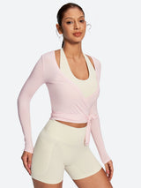 IUGA Long Sleeve Front or Back Tie Cover Up Pilates Wrap Top