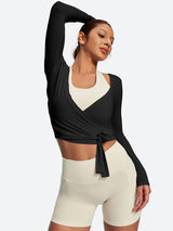 IUGA Long Sleeve Front or Back Tie Cover Up Pilates Wrap Top