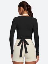 IUGA Long Sleeve Front or Back Tie Cover Up Pilates Wrap Top