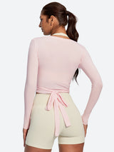 IUGA Long Sleeve Front or Back Tie Cover Up Pilates Wrap Top