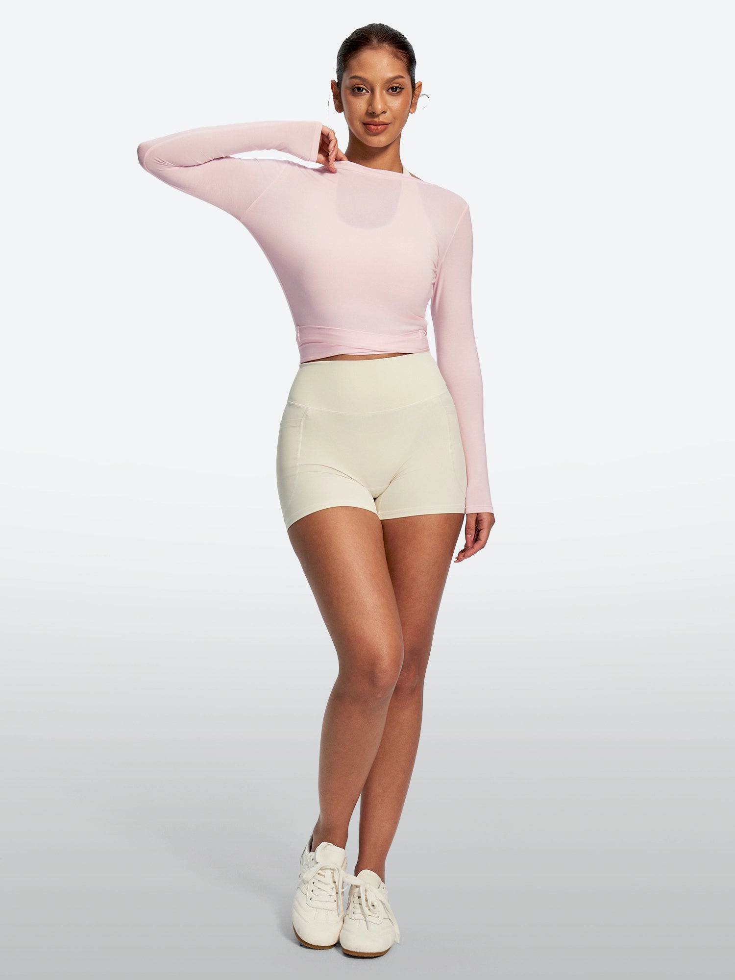 IUGA Long Sleeve Front or Back Tie Cover Up Pilates Wrap Top