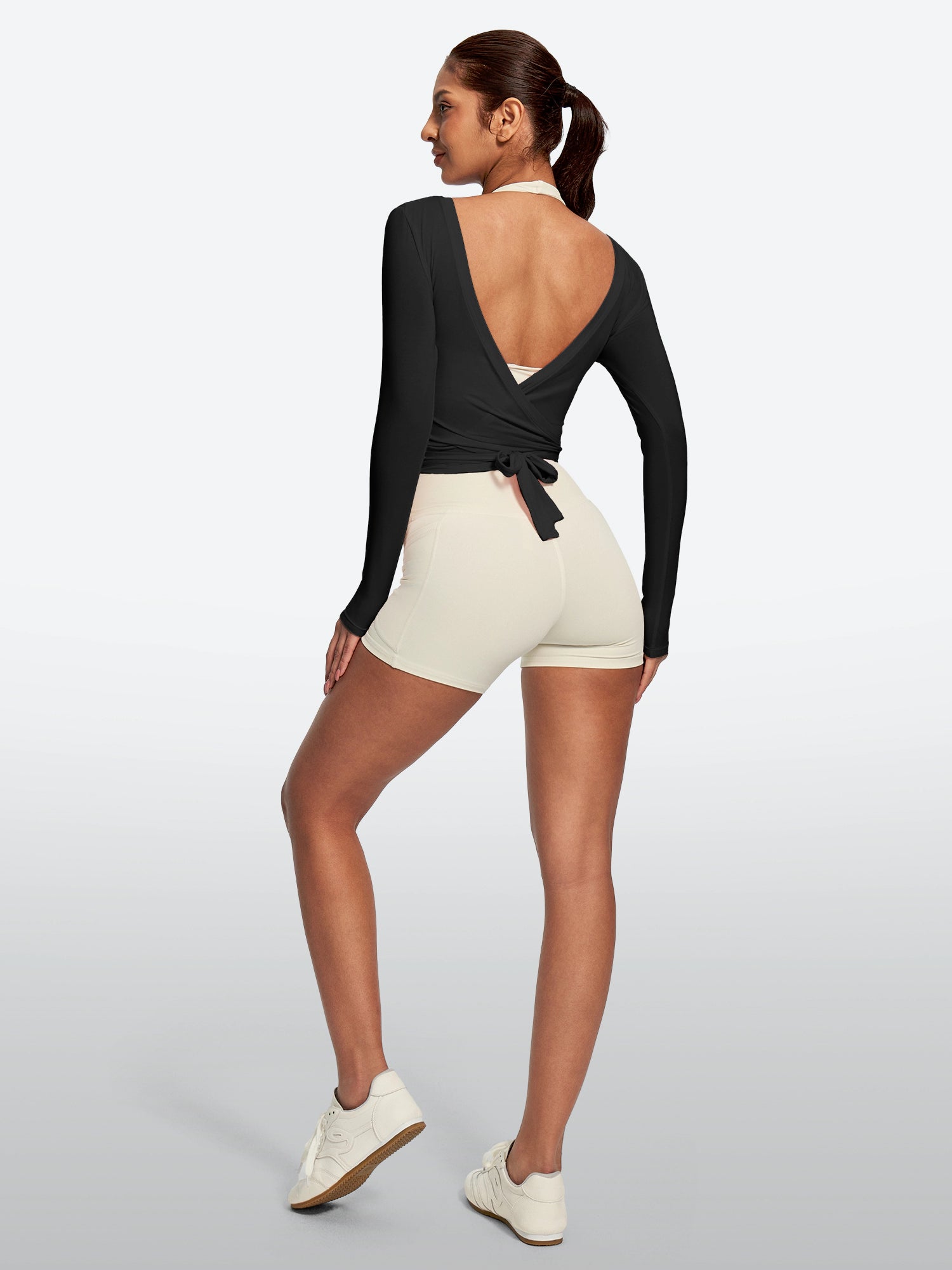 IUGA Long Sleeve Front or Back Tie Cover Up Pilates Wrap Top