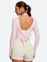 IUGA Long Sleeve Front or Back Tie Cover Up Pilates Wrap Top