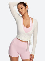 IUGA Long Sleeve Front or Back Tie Cover Up Pilates Wrap Top