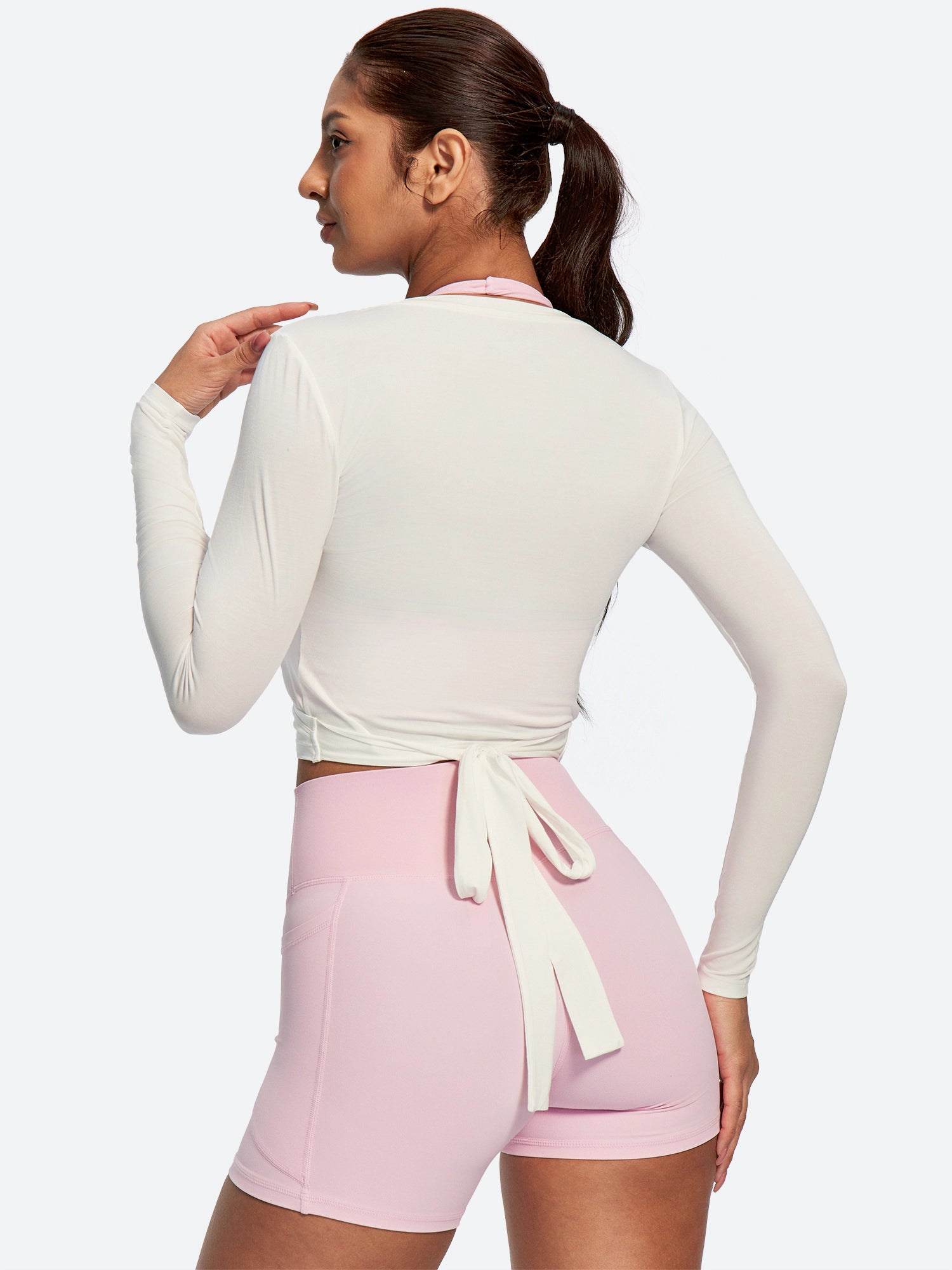 IUGA Long Sleeve Front or Back Tie Cover Up Pilates Wrap Top