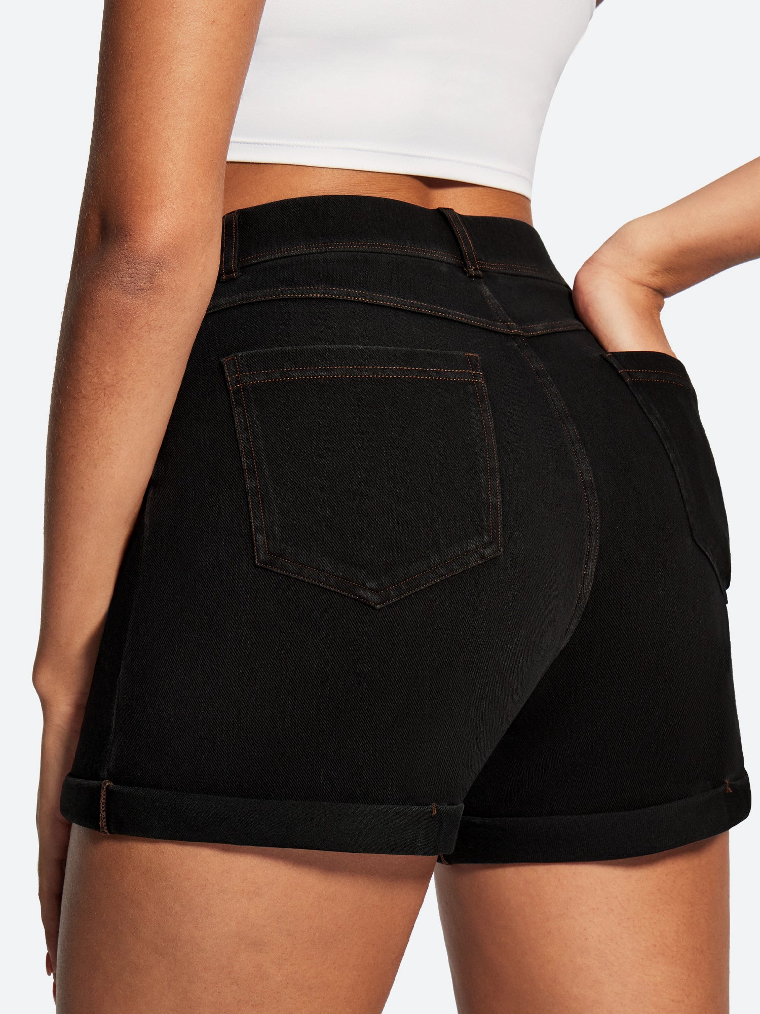 IUGA High Waisted Stretchy Tummy Control Pull On Jean Shorts