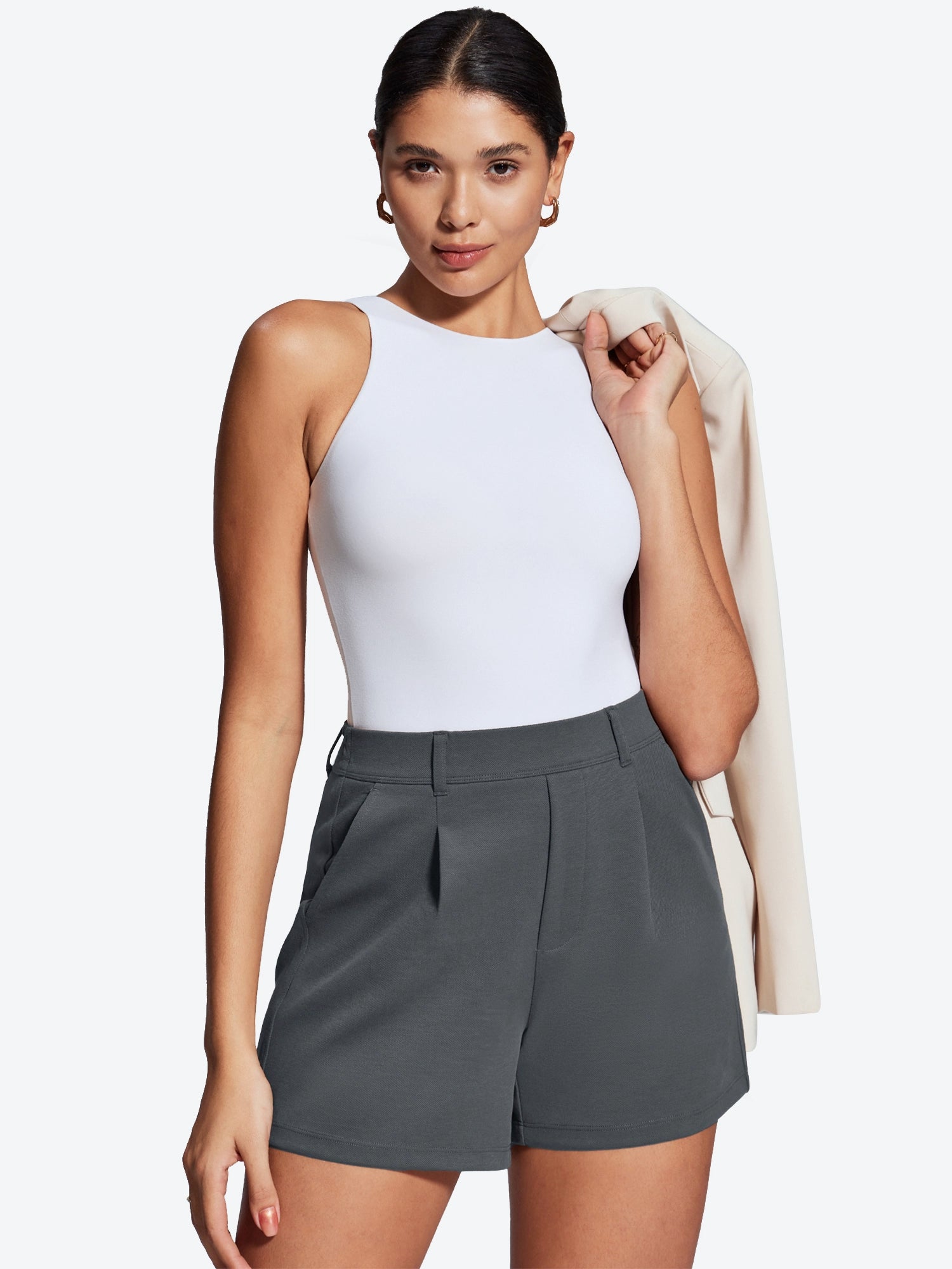 IUGA High Waisted Pleated Wide Leg Shorts
