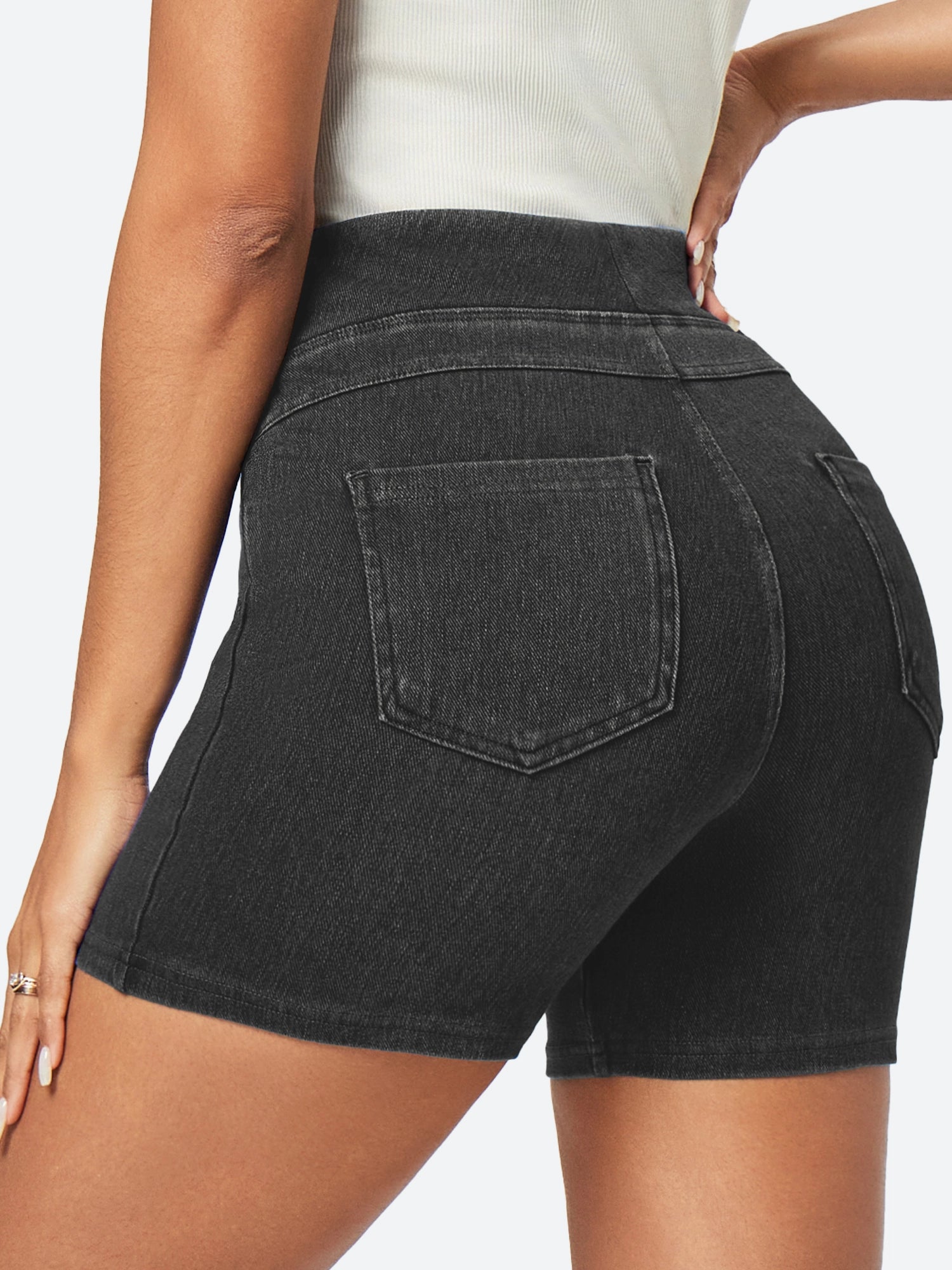 IUGA FlexDenim™ Stretchy High Waisted Pull On Jean Shorts With Pockets - IUGA