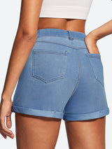 IUGA High Waisted Stretchy Tummy Control Pull On Jean Shorts