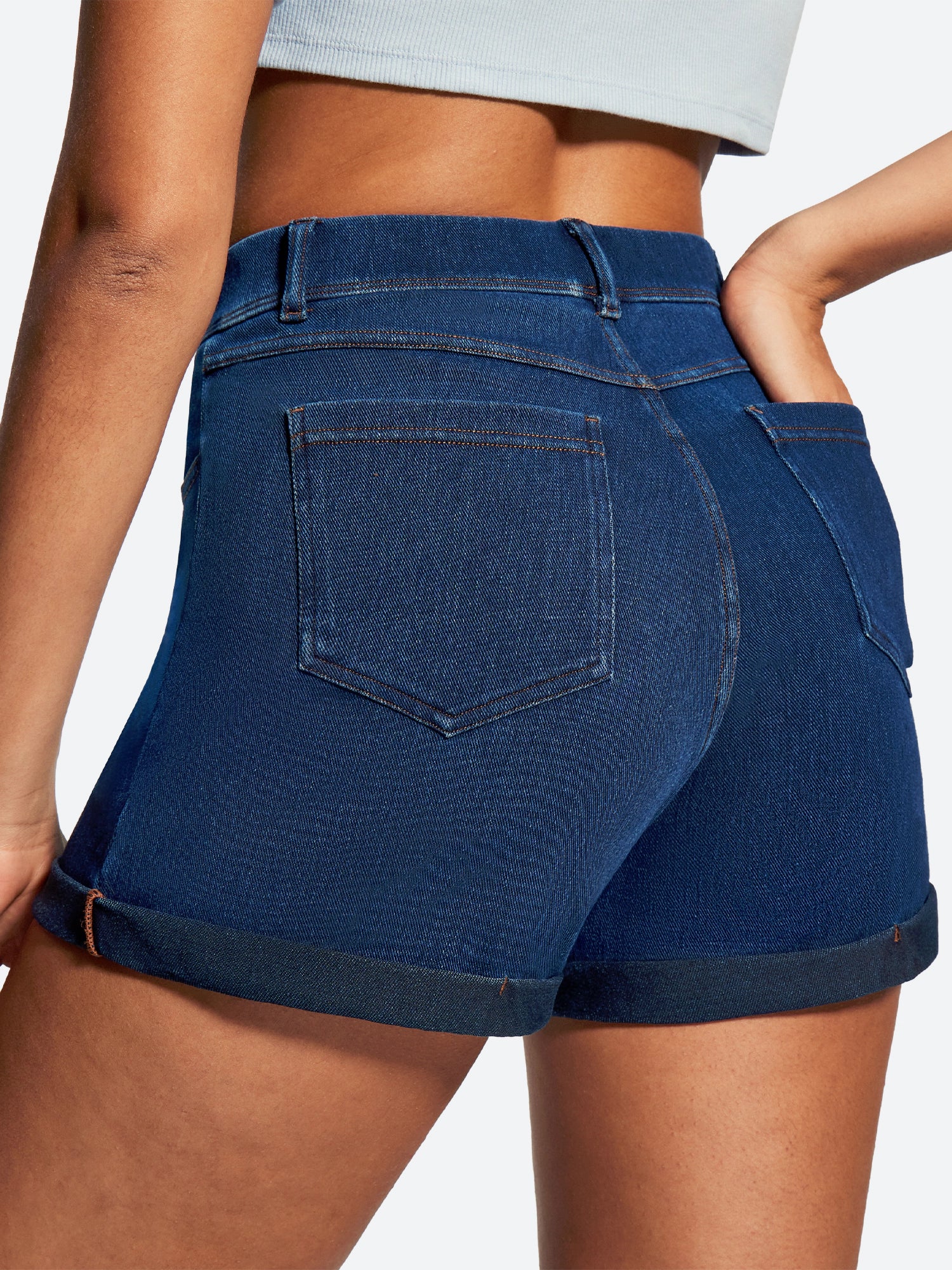 IUGA High Waisted Stretchy Tummy Control Pull On Jean Shorts