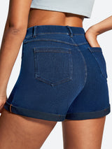 IUGA High Waisted Stretchy Tummy Control Pull On Jean Shorts