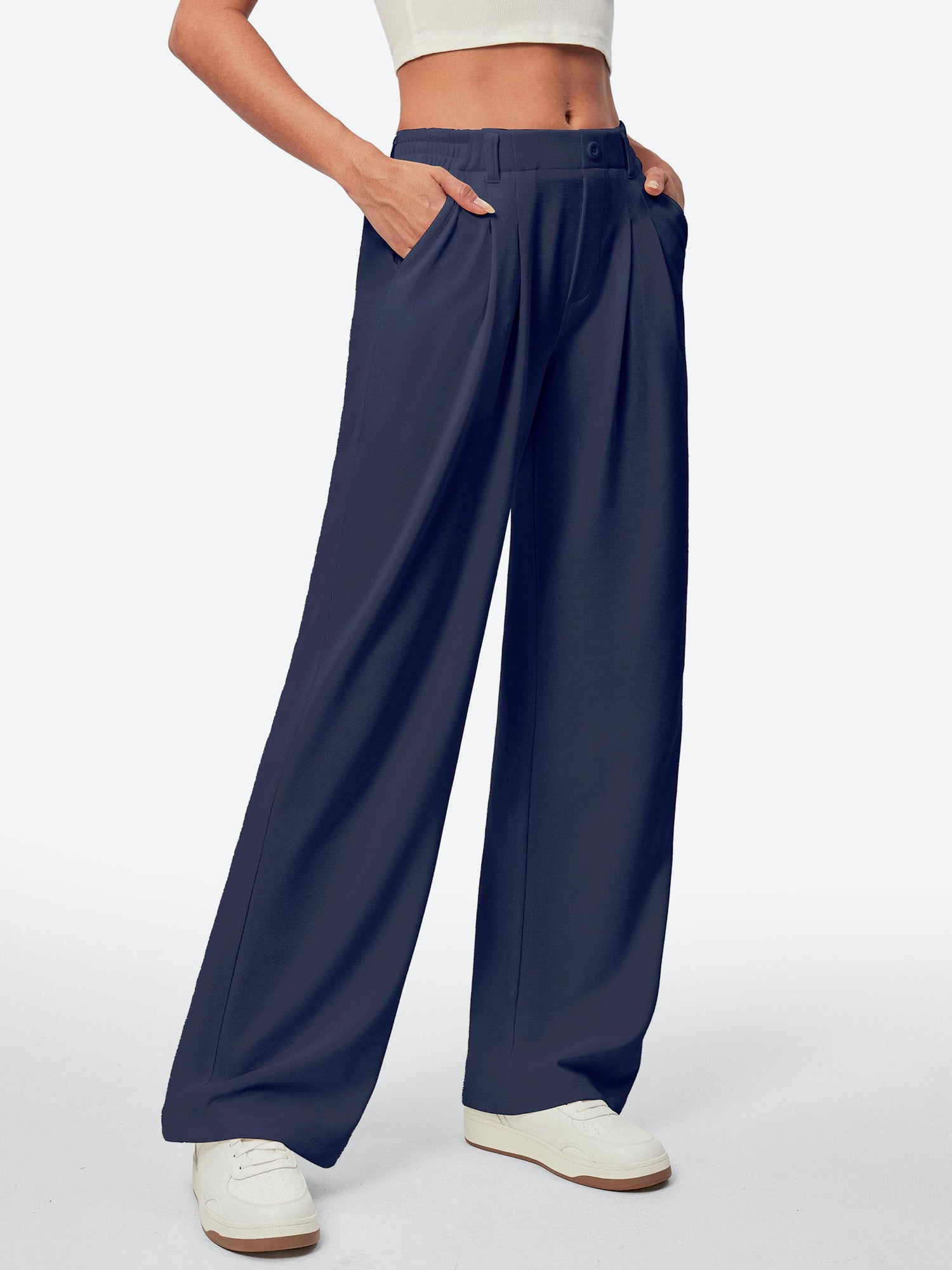 IUGA High Waisted Waffle Wide Leg Work Pants - IUGA