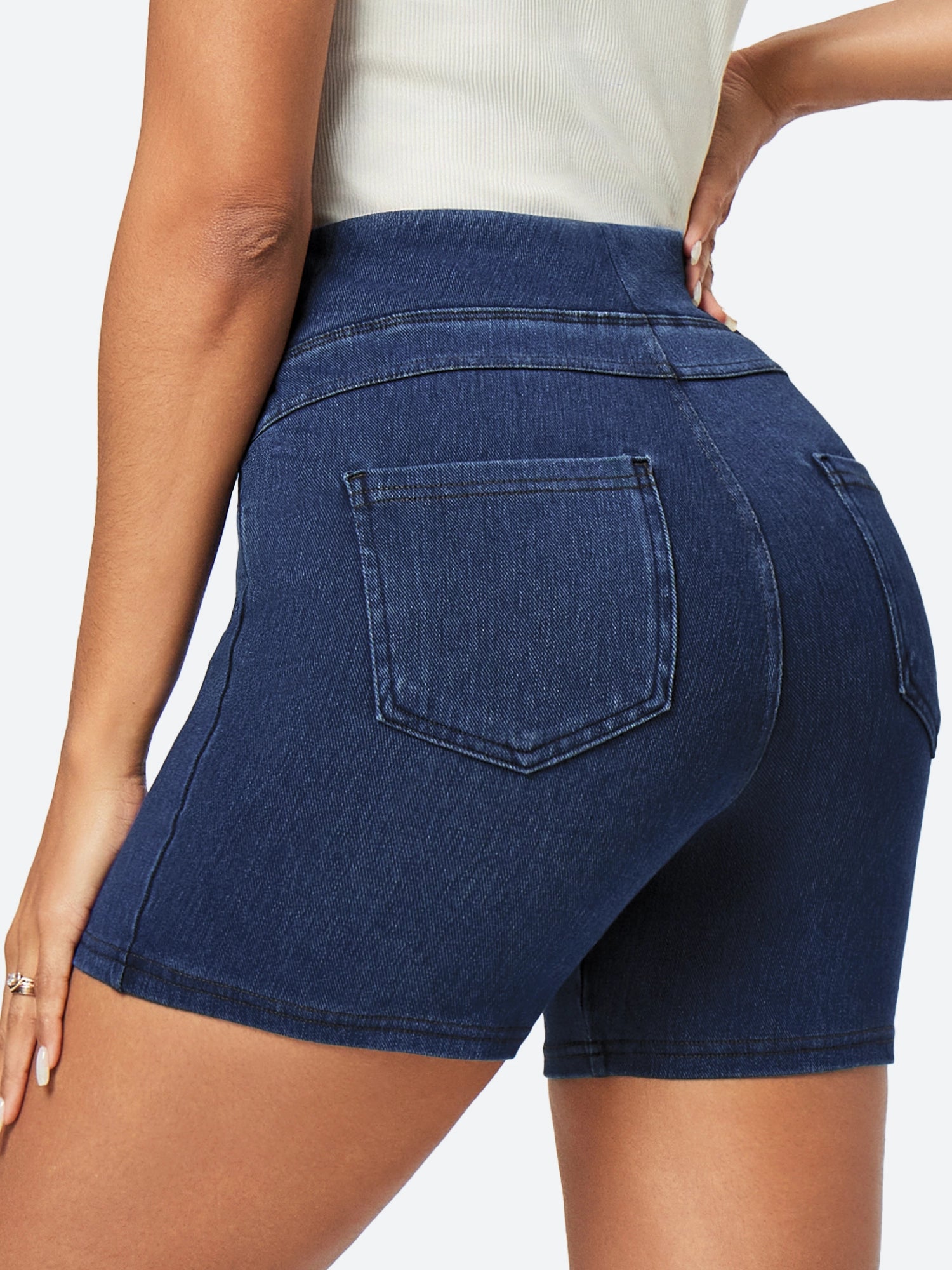 IUGA FlexDenim™ Stretchy High Waisted Pull On Jean Shorts With Pockets - IUGA
