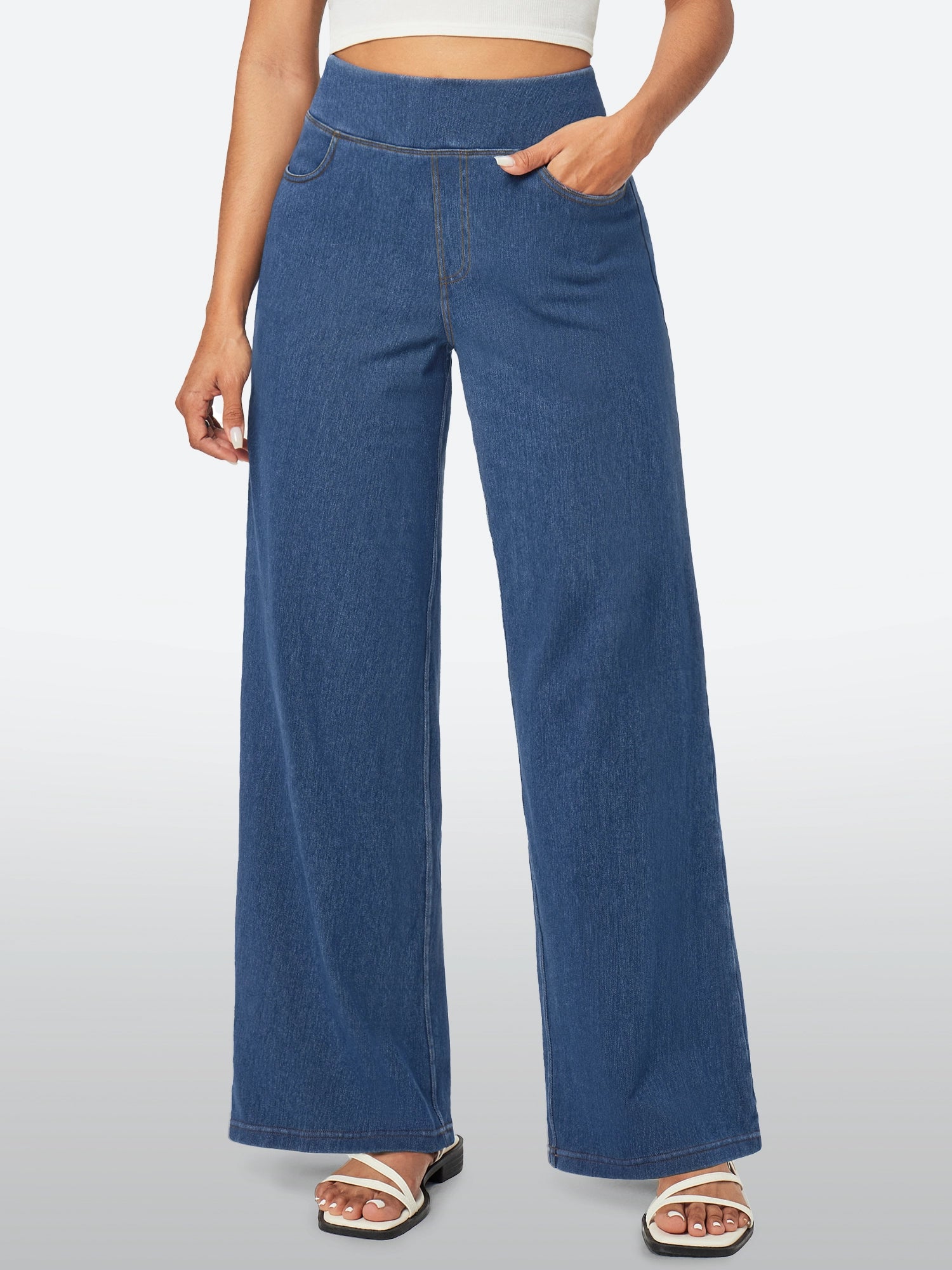 IUGA FlexDenim™ High-Waist Pull On Wide-Leg Jeans - IUGA
