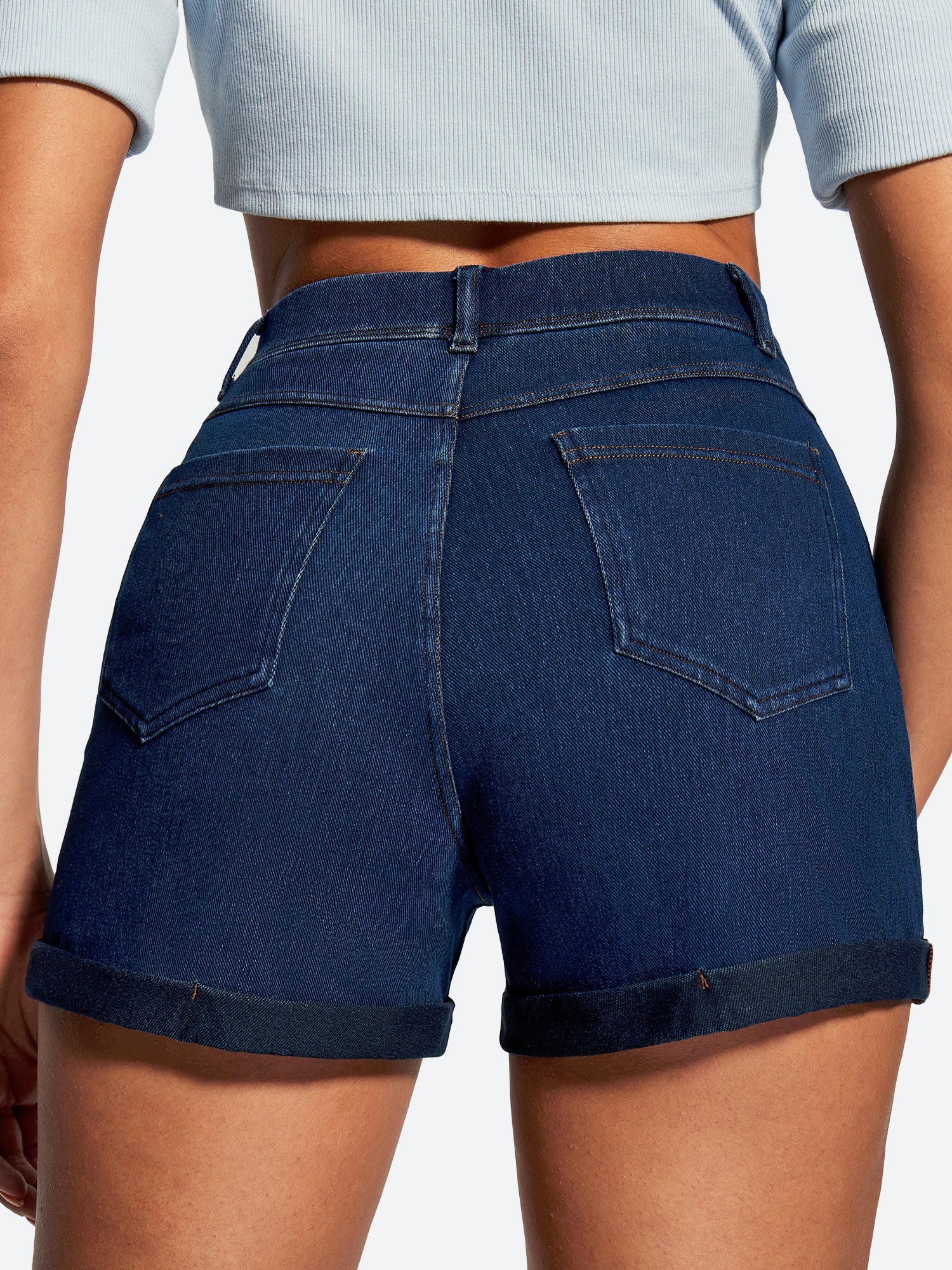 IUGA High Waisted Stretchy Tummy Control Pull On Jean Shorts