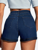IUGA High Waisted Stretchy Tummy Control Pull On Jean Shorts
