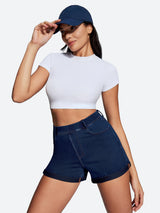 IUGA High Waisted Stretchy Tummy Control Pull On Jean Shorts