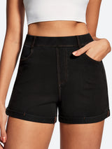 IUGA High Waisted Stretchy Tummy Control Pull On Jean Shorts