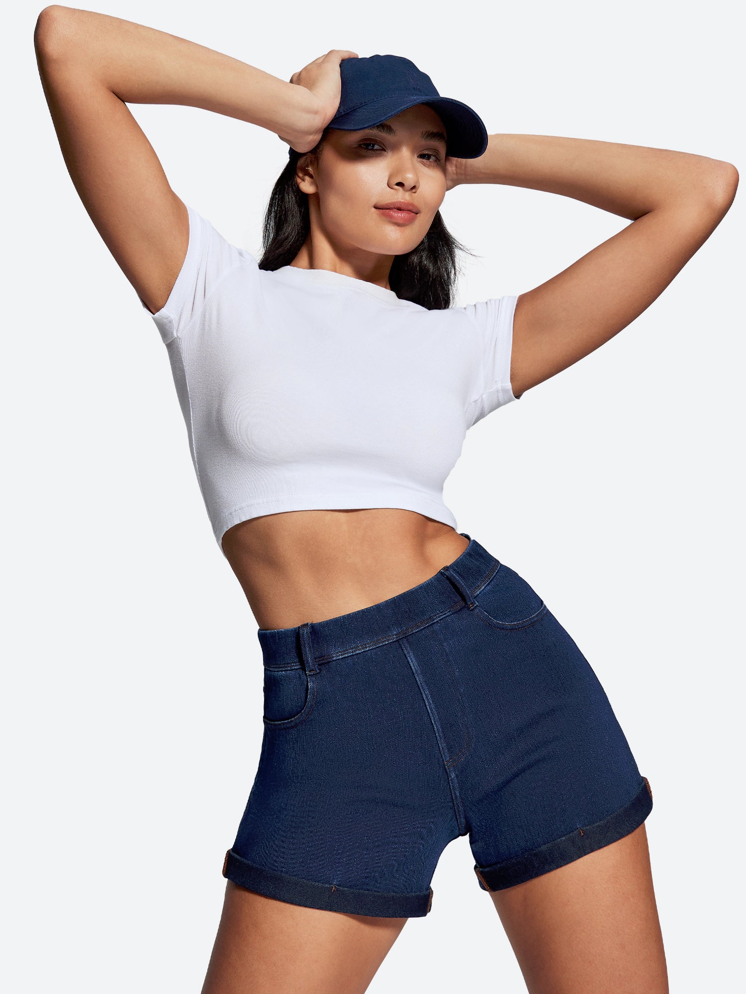 IUGA High Waisted Stretchy Tummy Control Pull On Jean Shorts