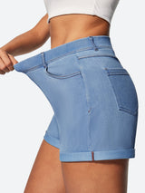 IUGA High Waisted Stretchy Tummy Control Pull On Jean Shorts