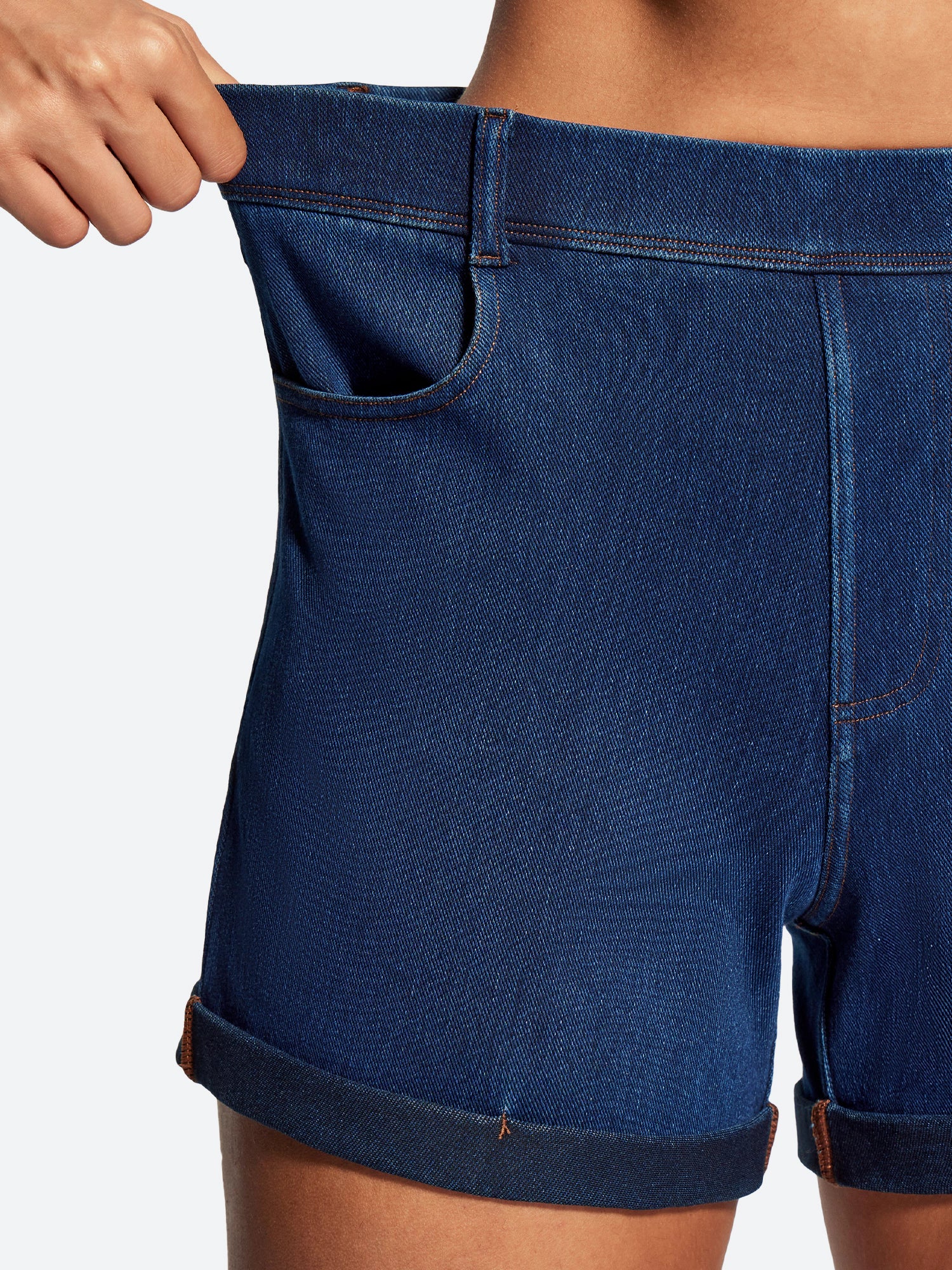 IUGA High Waisted Stretchy Tummy Control Pull On Jean Shorts