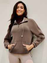 IUGA Soft Quarter Zip Pullover Cropped Drawstring Hem Sweatshirts With Pockets - IUGA