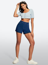 IUGA High Waisted Stretchy Tummy Control Pull On Jean Shorts