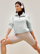 IUGA Soft Quarter Zip Pullover Cropped Drawstring Hem Sweatshirts With Pockets - IUGA