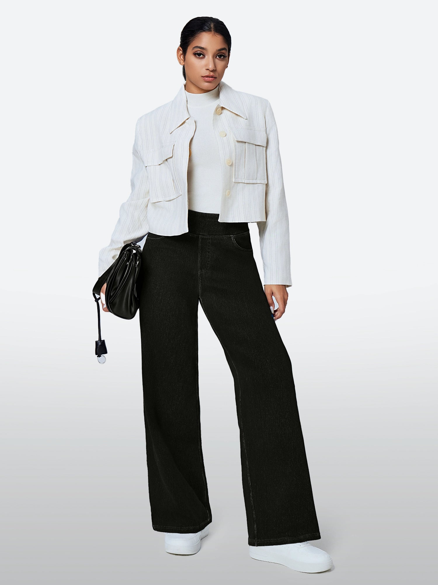 IUGA FlexDenim™ High-Waist Pull On Wide-Leg Jeans - IUGA
