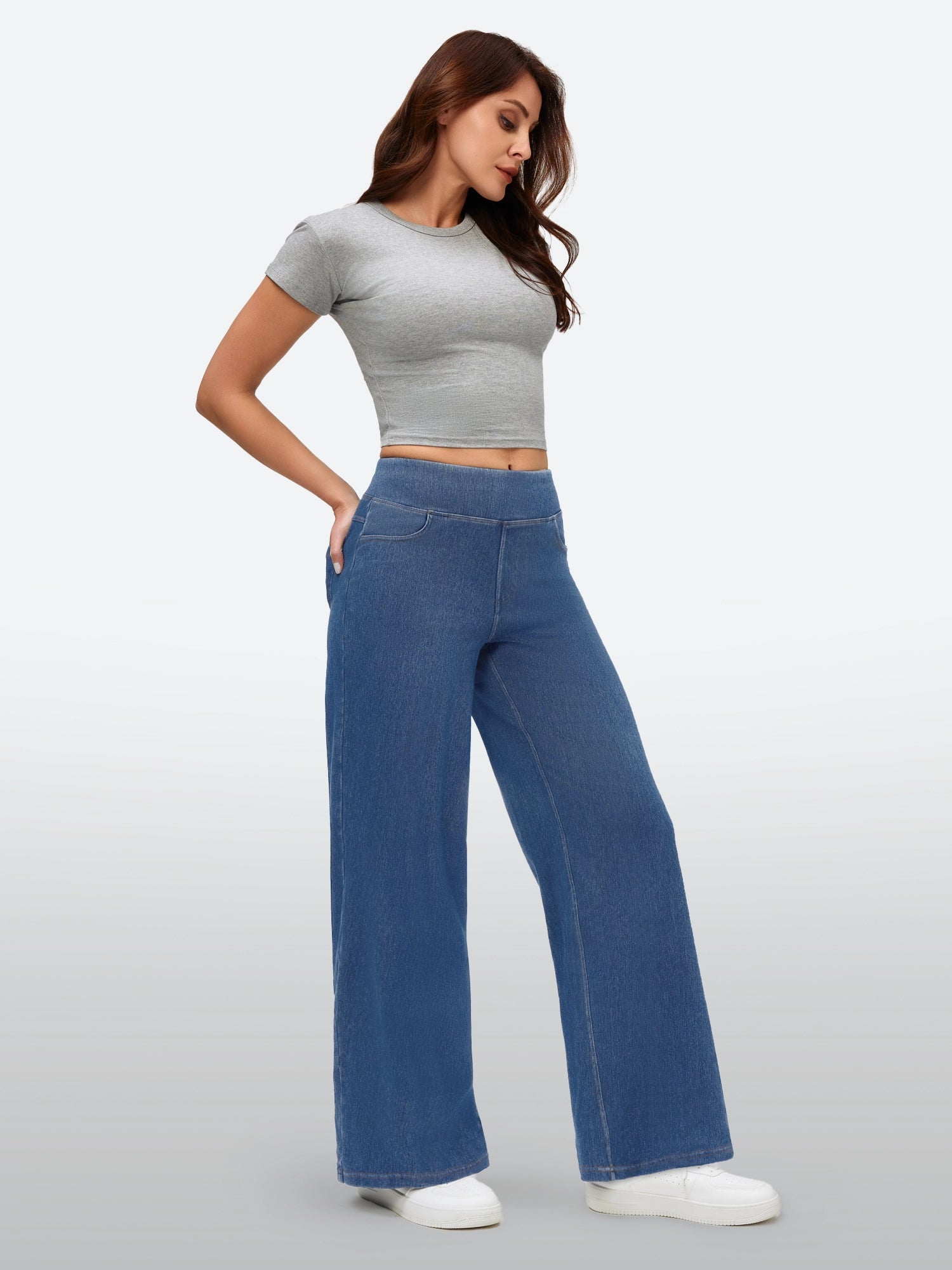 IUGA FlexDenim™ High-Waist Pull On Wide-Leg Jeans - IUGA