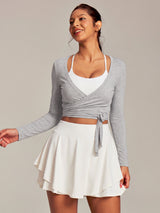 IUGA Long Sleeve Front or Back Tie Cover Up Pilates Wrap Top