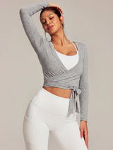 IUGA Long Sleeve Front or Back Tie Cover Up Pilates Wrap Top
