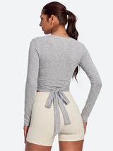 IUGA Long Sleeve Front or Back Tie Cover Up Pilates Wrap Top