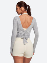 IUGA Long Sleeve Front or Back Tie Cover Up Pilates Wrap Top