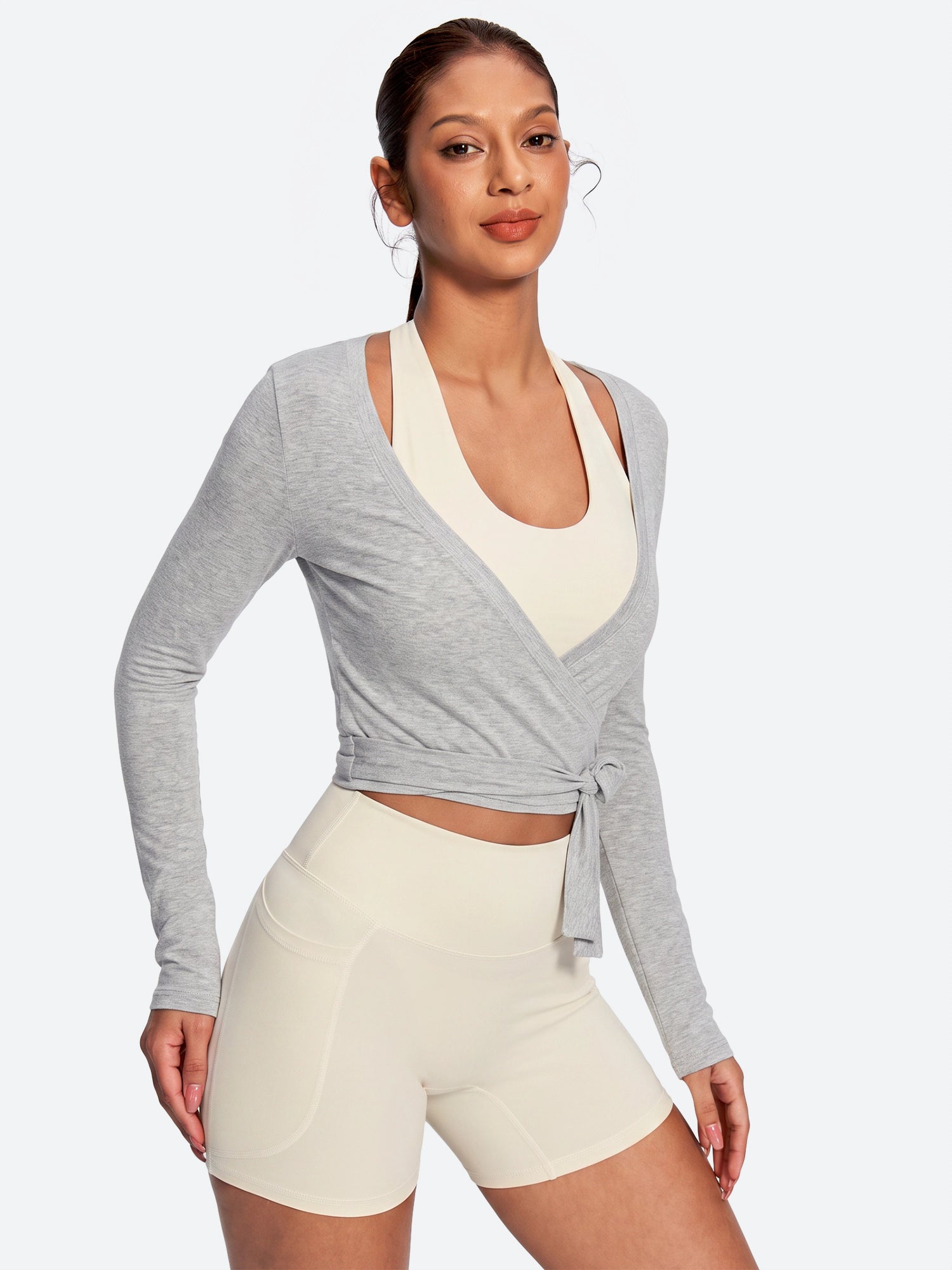 IUGA Long Sleeve Front or Back Tie Cover Up Pilates Wrap Top